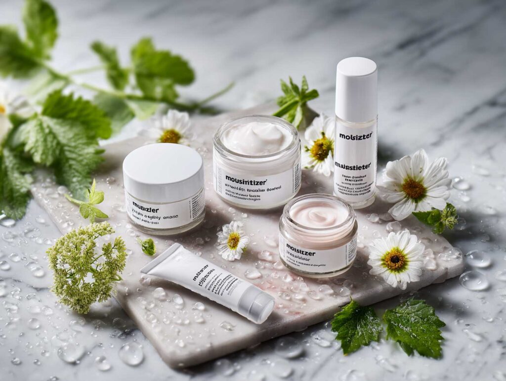 flat lay of skincare jars and tubes labeled moist af6cade4 fbbc 4417 8622 1c3145463faf 0
