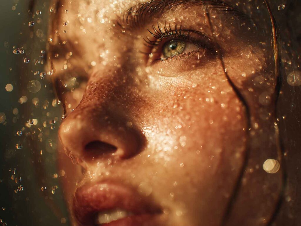 a glowing face surrounded by droplets of water su f161fe66 7b51 437e 9b53 d08154bc0a1e 0